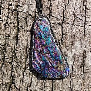 Blue peacock rainbow kyanite necklace with Swarovski crystals, natural stones